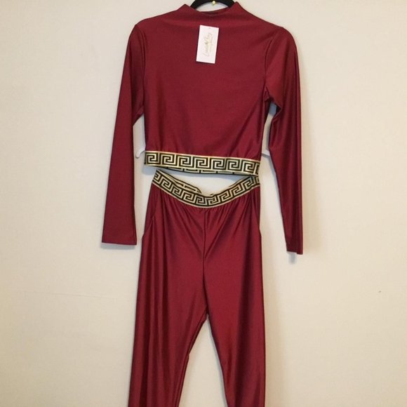 Women Red Sexy High Neck Stretchy Crop Top Long Sleeve - Picture 4 of 4